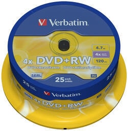 DVD+RW  Verbatim 4.7Gb 4x Verbatim DLP Silver  25 . CakeBox 043489